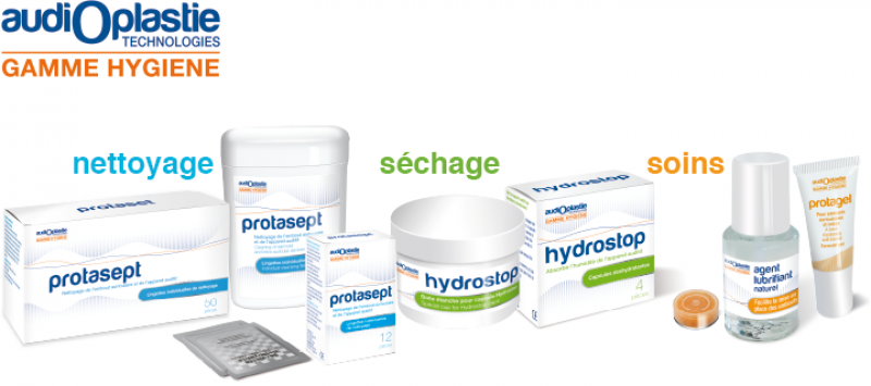 produits d'entretien pour nettoyer les appareils auditifs (spray, lingettes, kit de nettoyage, capsules anti-humidité...). Montpellier